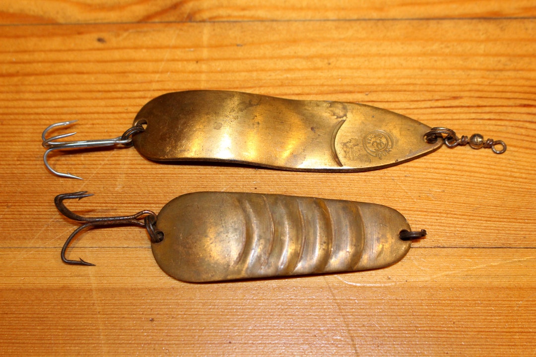 Vintage BRASS Fishing Lures MOSCOW Set of 2 Vintage Handmade Fishing Lures  Spoonbait Three Prong Fishing Lure Trolling Spoon Vintage Bait 