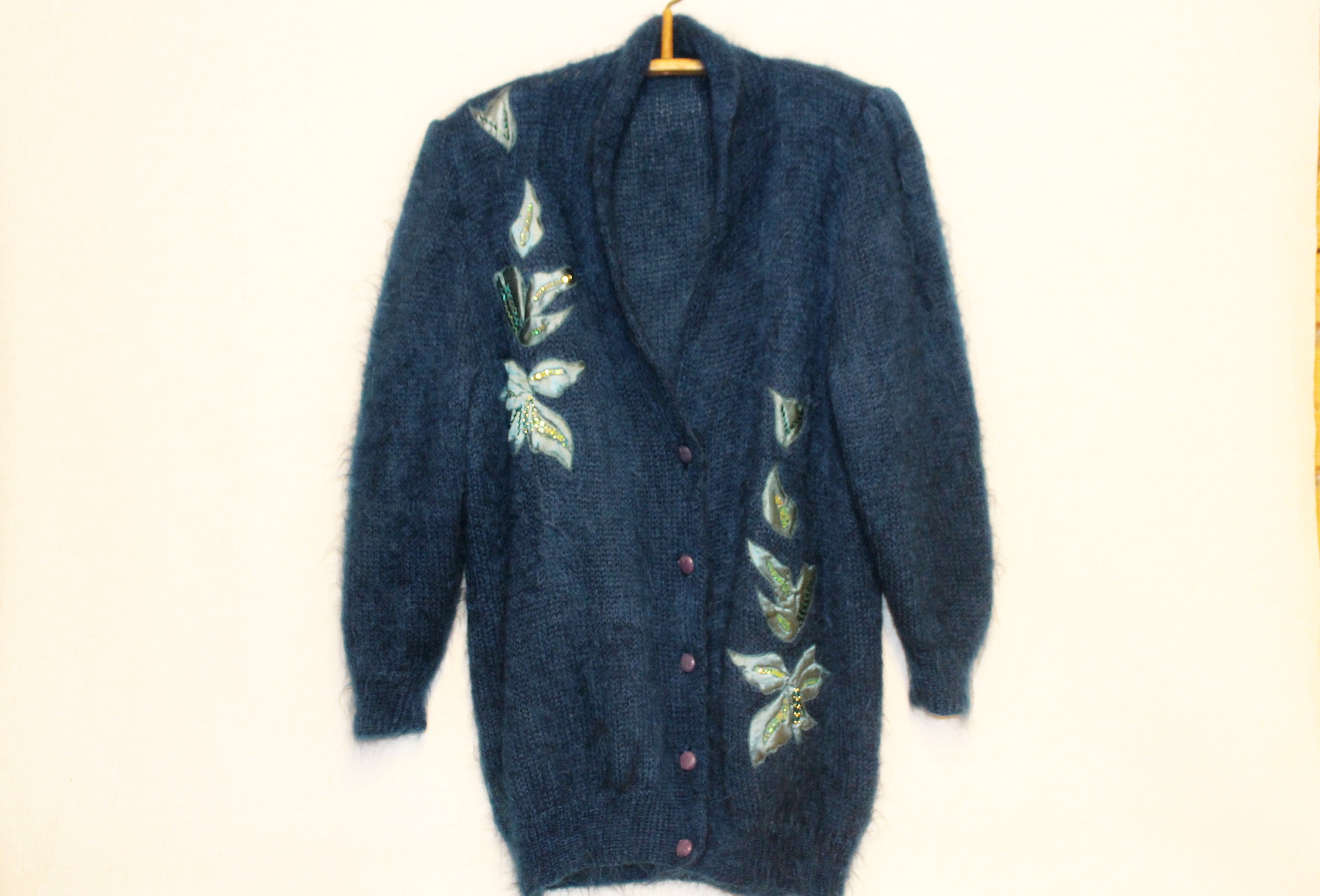 XL Mohair Cardigan Mohair Wool Cardigan Dark Blue Long Wool - Etsy