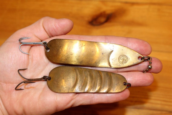 Vintage BRASS Fishing Lures MOSCOW Set of 2 Vintage Handmade Fishing Lures  Spoonbait Three Prong Fishing Lure Trolling Spoon Vintage Bait 