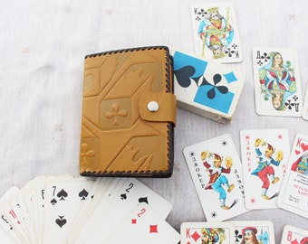 Vintage playing cards holder Genuine leather Case for playing cards with Soviet vintage playing cards 1980s 1990s