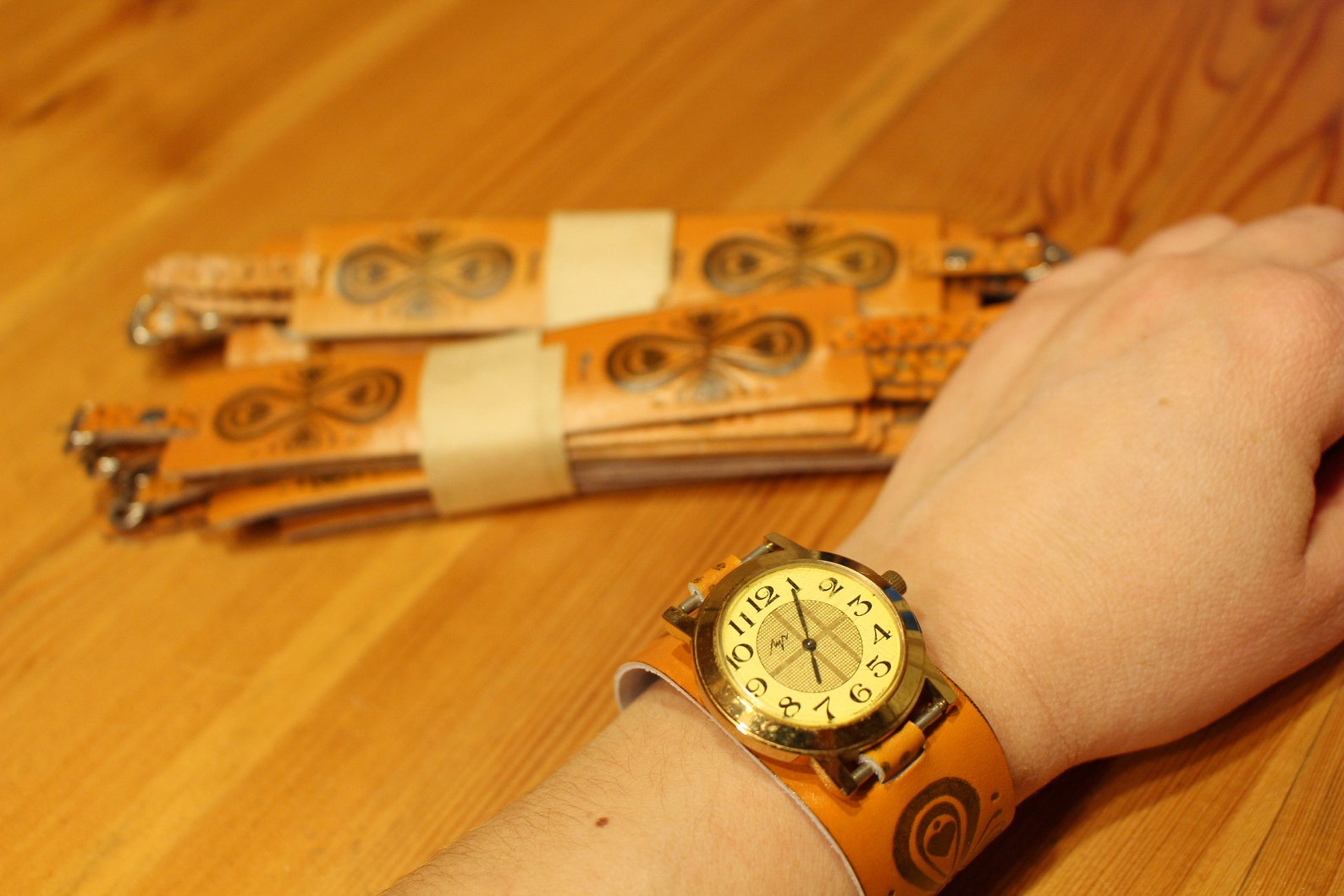 NOS Soviet wrist watch strap WIDE leather strap Embossed Etsy