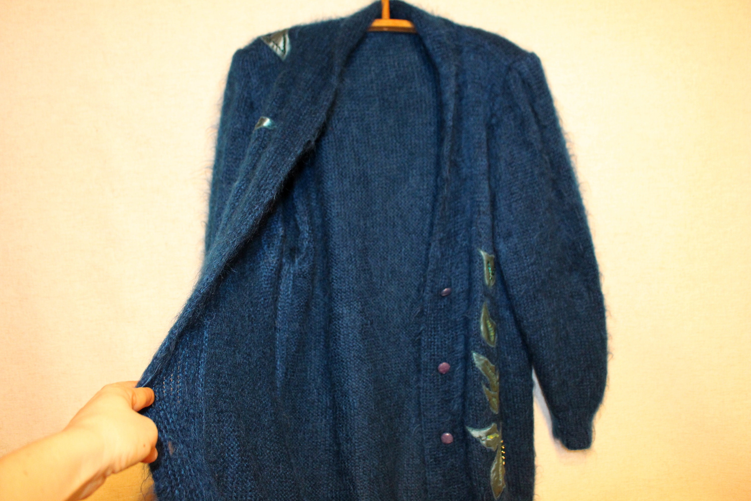 XL Mohair Cardigan Mohair Wool Cardigan Dark Blue Long Wool - Etsy