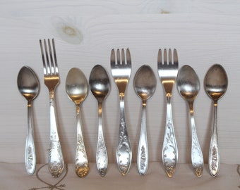 Lot of German silver flatware Melhior spoons forks Soviet silverware Vintage silverware New silver flatware