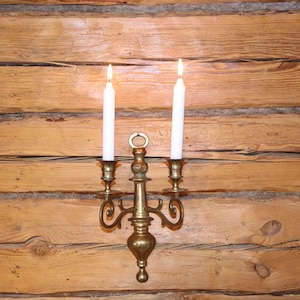 Antique brass wall sconce Candle wall sconce double armed Brass candelabra Brass candleholder Two arm candlestick Castle manor mansion decor
