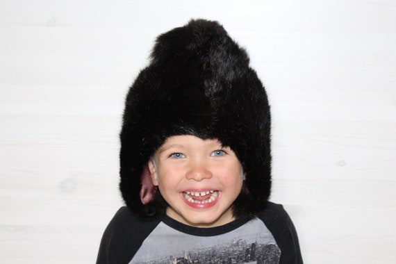 Kids rabbit fur hat SIZE 55 pom pom hat Vintage t… - image 2