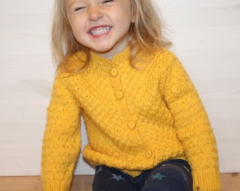 2 T Handknit baby wool cardigan Yellow baby sweater Thick and warm toddler cardigan Sunny kid
