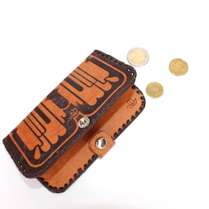 Cartera de cuero vintage cartera de cuero genuino con espejo era soviética vintage cuero con herramientas retro cartera de cuero en relieve, cartera unisex