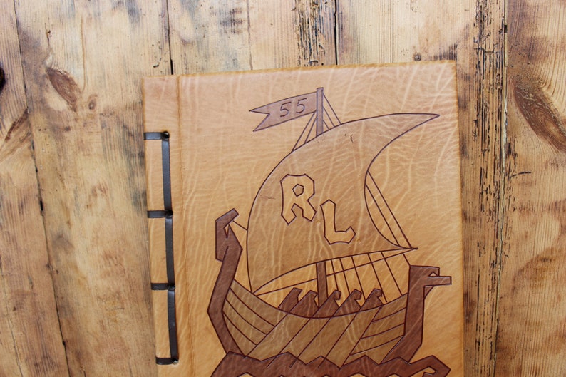 NOS Vintage viking ship Photo album Handmade genuine leather photo album Vintage scrapbook Vikings Estonia Estonian
