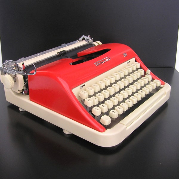 Red typewriter superb working condition serviced new ribbon portable industrial writing writer retro home decor