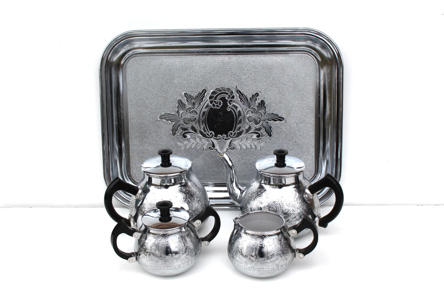 vintage metal tea set