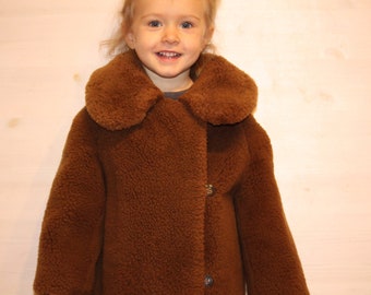 2-3 T Real sheepskin coat for toddlers Fur coat Genuine sheepskin kids coat Teddy bear coat for children Warm winter coat for kids