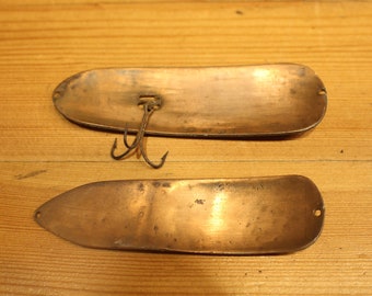 Vintage BRASS fishing lures set of 2 Vintage handmade fishing lures Spoonbait Three prong fishing lure Trolling spoon Vintage bait