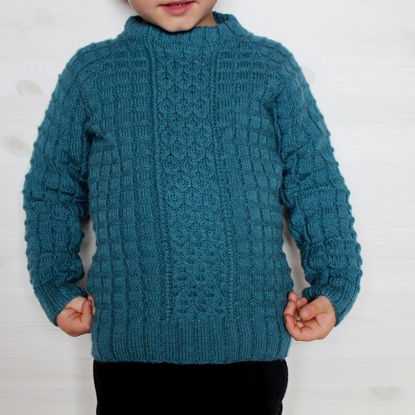 4 T Hand gebreide WOL trui KIDS JongensTeal blauwe peuters trui Hand gebreide wol pulli Kids pure wol handgebreide trui