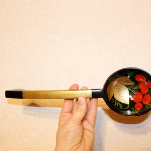 Large Khokhloma spoon dipper ladle handmade handpainted Russian folk art Vintage khokhloma Large wooden spoon Handmade wood spoon