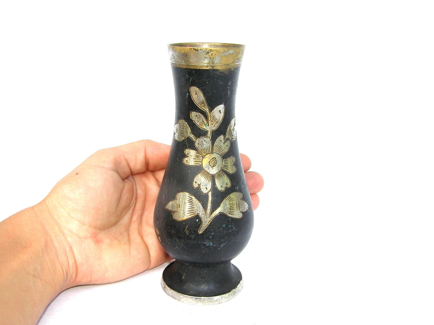 Antique Vase Small Metal Vase Floral Vintage Vase Small Flower Etsy