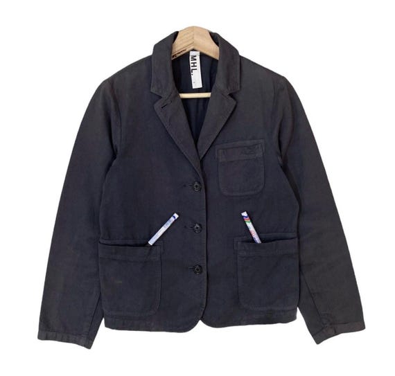 Margaret Howell, Vintages 90’s MHL Margaret Howell Cotton Linen Blazer Dark Grey Minimalist Utility Worker Japan