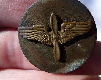 WWII Bronze Brass Air Corps Pilot Wings Lapel Button Military Badge Steampunk