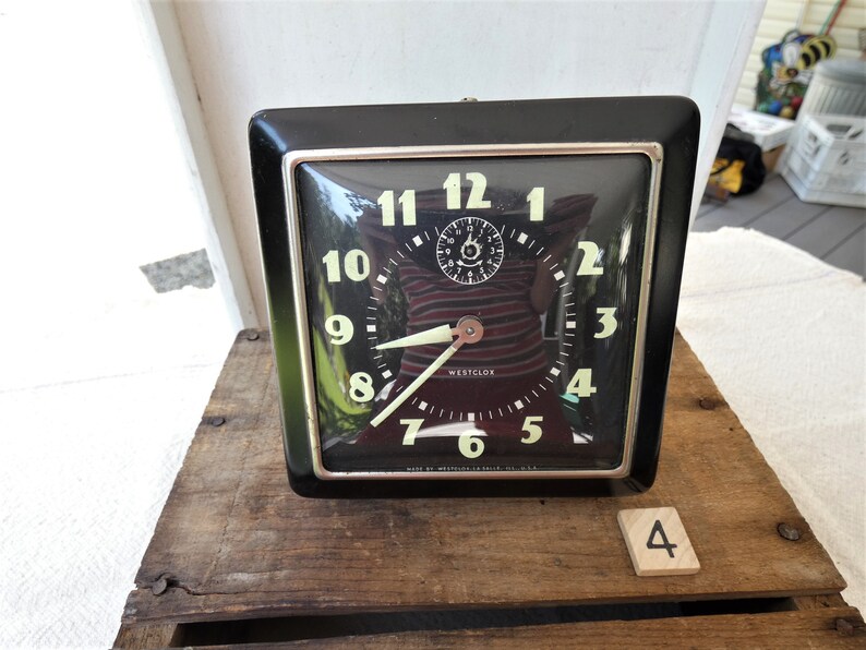 Vintage Westclox Wind Up Alarm Clock Illuminated Square ...