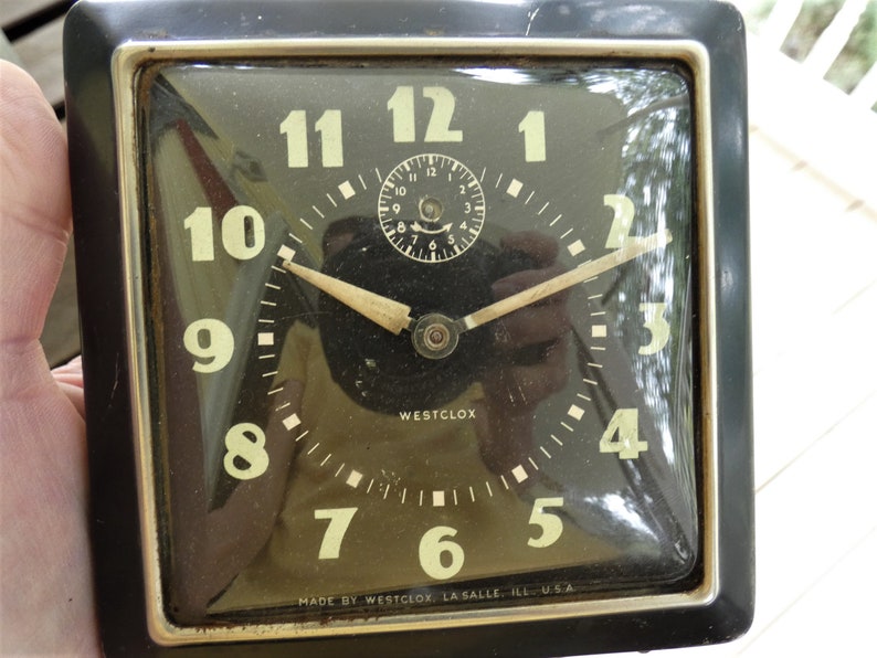 Vintage Westclox Wind Up Alarm Clock Illuminated Square Black Etsy