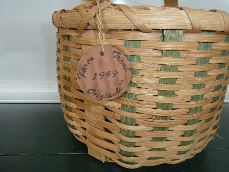 Vintage Woven Basket Karen Traub Originals Basket Green and Etsy