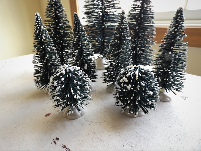 Christmas Village Lemax Evergreen Snowy Frosted Sisal Trees Decoration Fairy Garden Supply