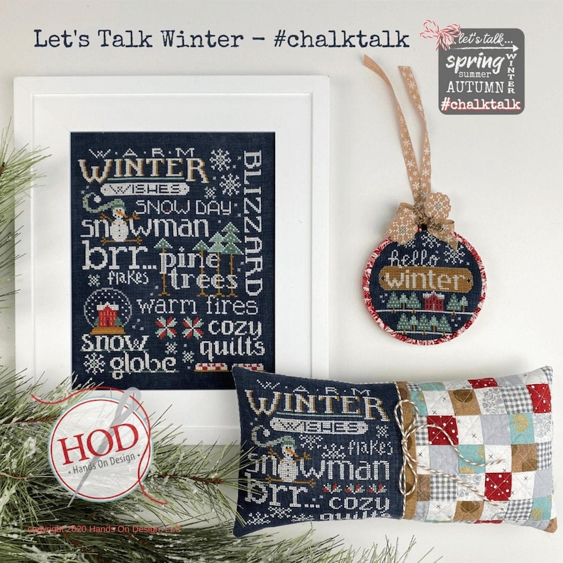 Let's Talk Winter Cross Stitch Pattern by Hands on Design - hd-227 Winter Chalkboard Design image 1