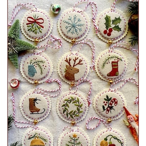 Deck the Boughs Embroidery Pattern by Kathy Schmitz - KS-2102 - Paper Pattern for 12 Ornaments for hand embroidery