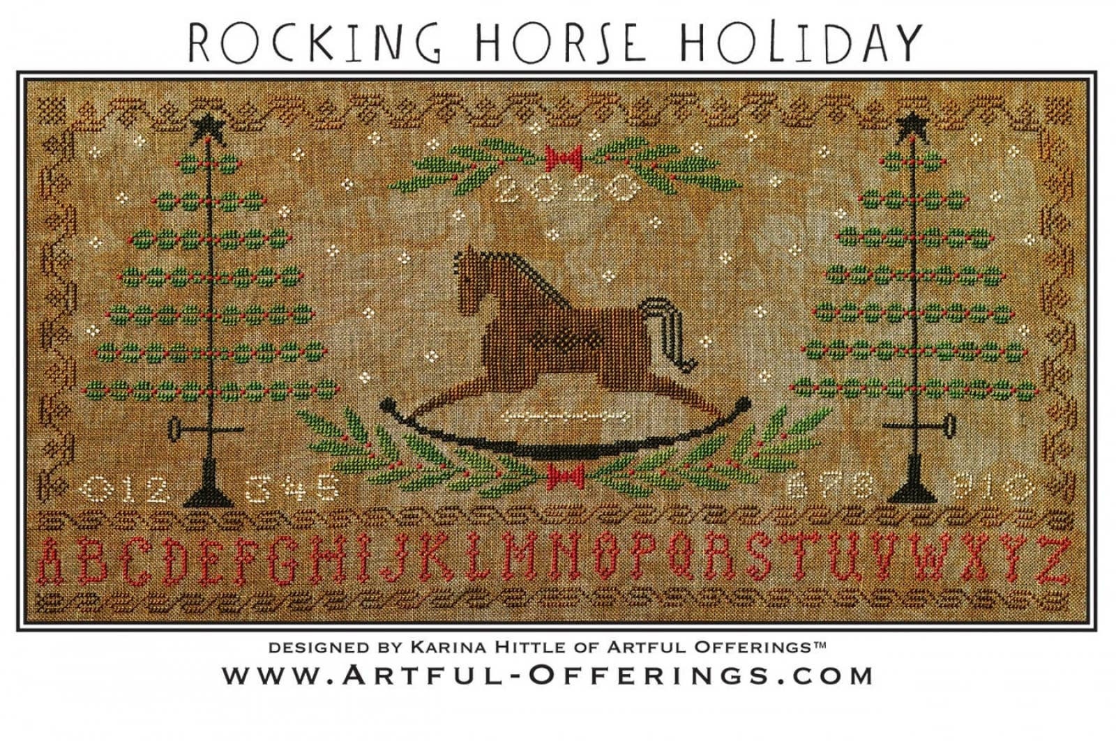 Rocking Horse Holiday Cross Stitch Pattern by Karina Hittle of Artful