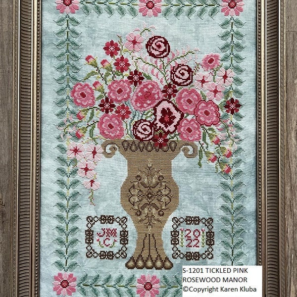 Rosewood Manor -Tickled Pink - Cross Stitch Pattern - Flowers in a Vase - Needlebook Cover - Pin Pillow  - S1201