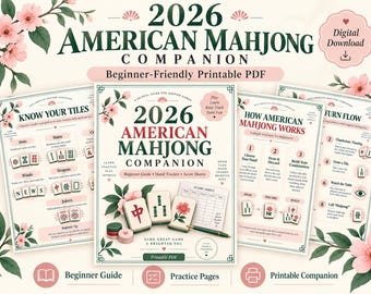 2026 American Mahjong Companion, nybörjarguide, handspårare, poänglista (digital nedladdning)