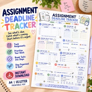 Utskrivbar uppföljare för högskoleuppgifter | Planerare för deadlines för uppgifter för studenter