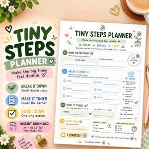Task Breakdown Planner Printable, Productivity Worksheet, Tiny Steps Planner, Daily Action Plan, Goal Planner PDF, Instant Download