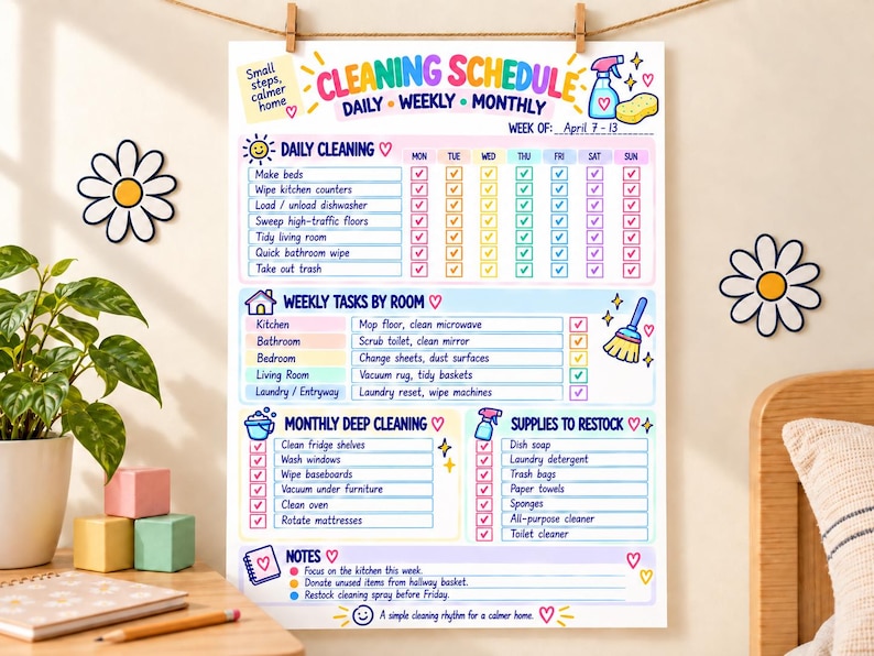 Cleaning Checklist Work.pdf Cleaning Schedule Printable, Daily Weekly Monthly Checklist (PDF) - Etsy UK