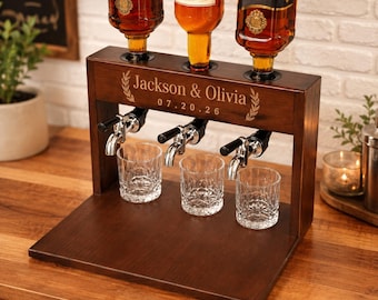 Wedding Gift Personalized Wooden Whiskey Decanter, Liquor Dispenser,Engagement Gift,Couple First Christmas
