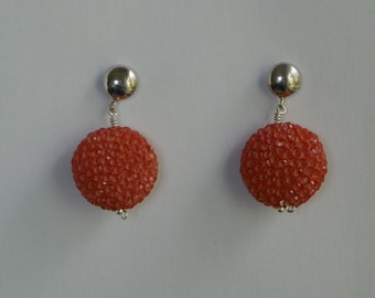 Coral Crystal Ceramic Bead 925 Sterling Silver Earrings