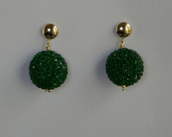 Kelly Green Crystal Ceramic Bead 14k gold filled post earrings