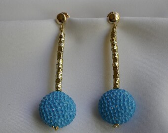 Sky Blue Ceramic Crystal  Bead, Gold Plated Hematite 14k gold filled post earrings