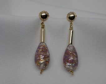 Murano silver inlay glass 14k gold filled earrings