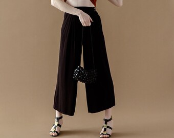 Vintage Black Wide Leg Cropped Trousers