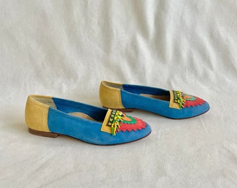 Mulitcolor Suede Bernado Loafers with Beaded Fringe Detail