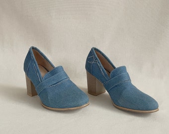 Vintage Denim Block Heels