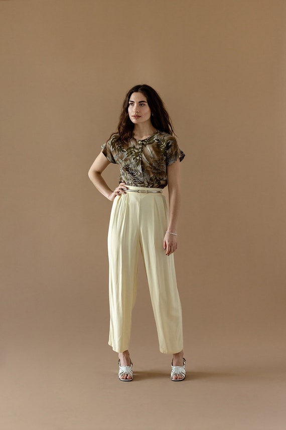 Vintage Buttercream High Waisted Pleated Trousers