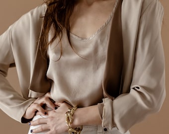 Vintage Silk Two Tone Open Cropped Blazer