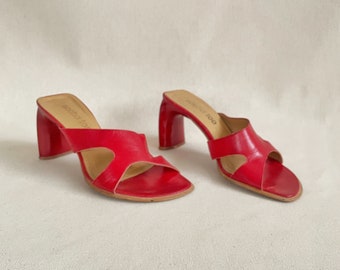 Vintage Cherry Red Leather Cutout Sandals with Incredible Heel by Sacha Too