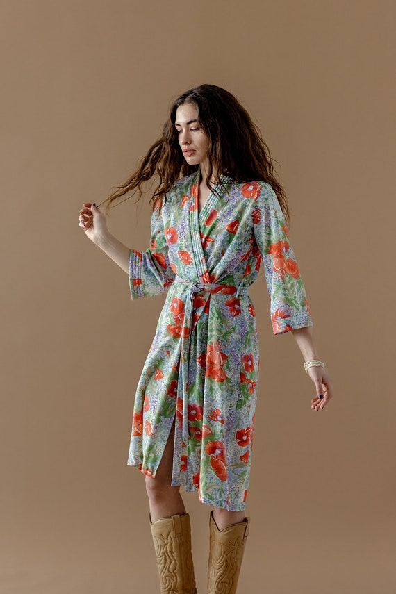 Vintage Floral Wrap Kimono Robe Dress