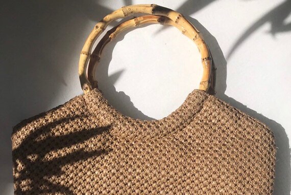 tan round woven purse