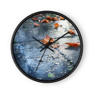 Wall clock | Autumn Leaves on Wet Pavement