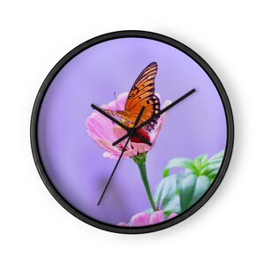 Wall clock | Gulf Fritillary Butterfly on Pink Flower