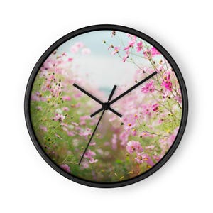 Wall clock | Pink Cosmos Flowers in a Dreamy Summer Meadow