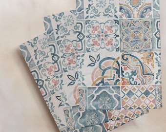 Mediterranean Tile Vellum Gate – White & Blue Wedding Wrap - Pack of 10 vellum wraps - Vellum Design No. 206